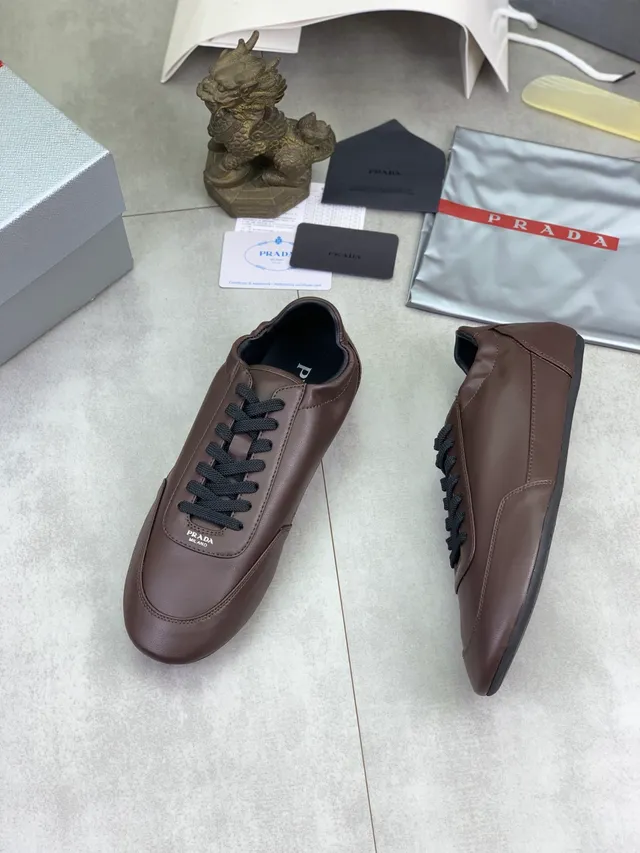Prada Brown Leather Lace-Up Casual Shoe