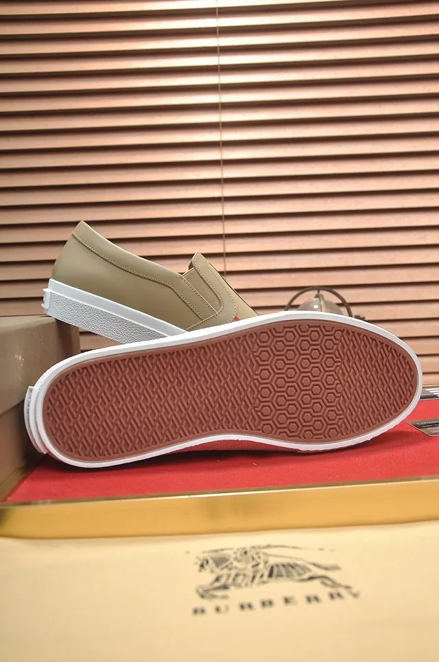 Burberry Beige White Slip-On Stripe-Accented Lifestyle Sneakers