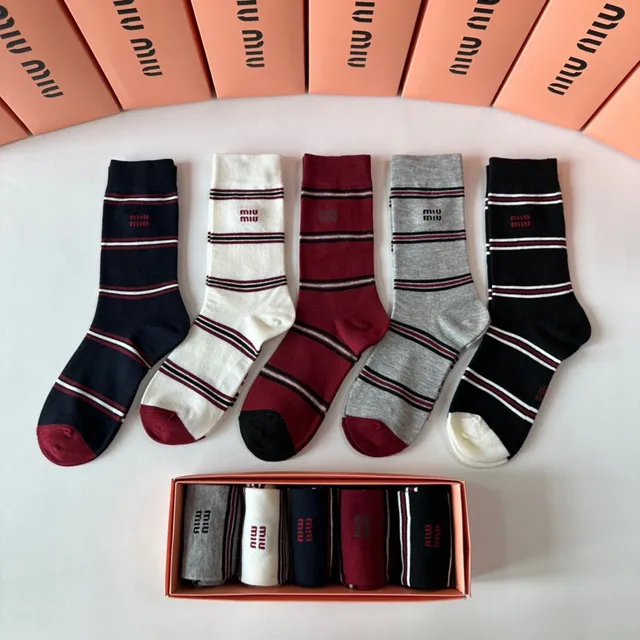Miu Miu Striped Logo-Cuff Crew Socks