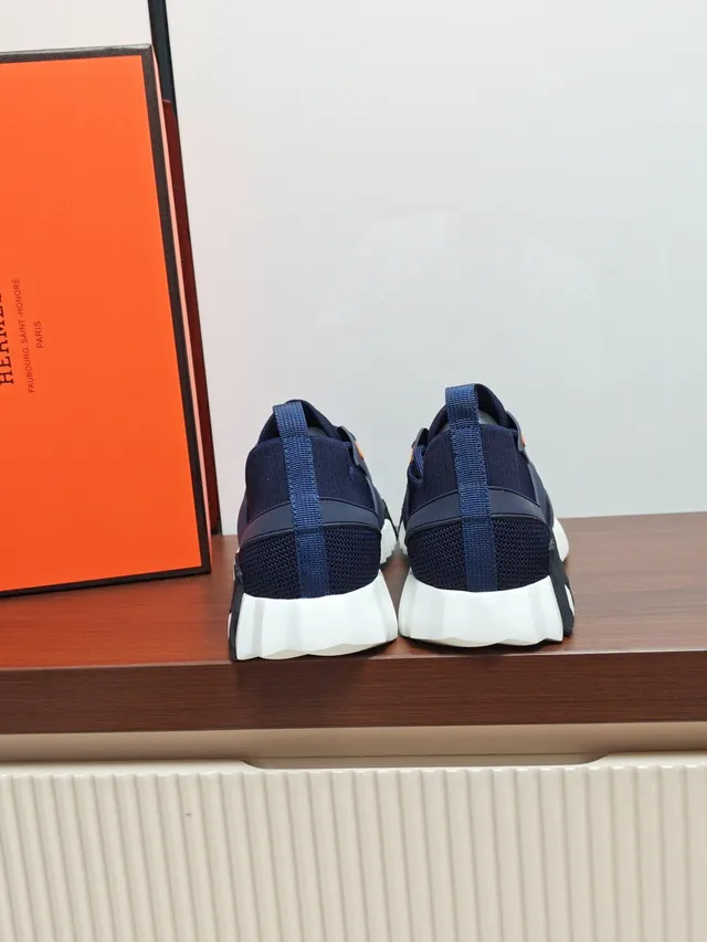 Hermès Navy White Knit Upper Sculpted Midsole Sneakers