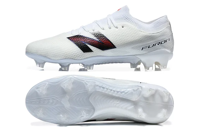 New Balance Furon White Black Low-Cut Knit-Mesh Upper Firm-Ground Soccer Shoes