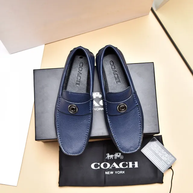 Coach Navy Silver Pebbled Leather Single Strap Loafer