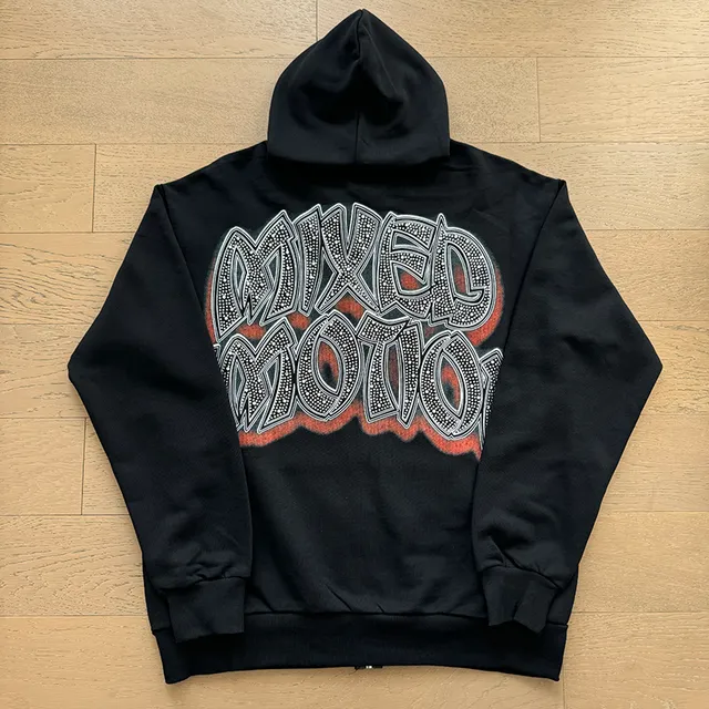 Black Graphic-Print Zip-Up Hoodie and Side-Print Jogger Tracksuit
