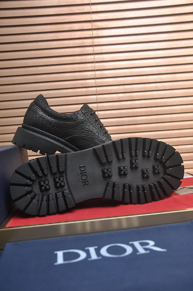 Dior Black Red Pebbled Leather Chunky Lug Sole Derby Shoes