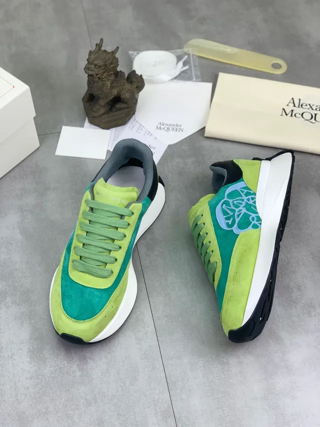 Alexander McQueen Oversized Sneaker Lime Green and Teal Suede Lifestyle Sneakers