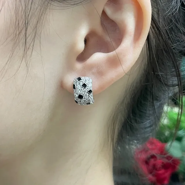 Cartier Silver Black Pavé-Set Geometric Inlays Earrings