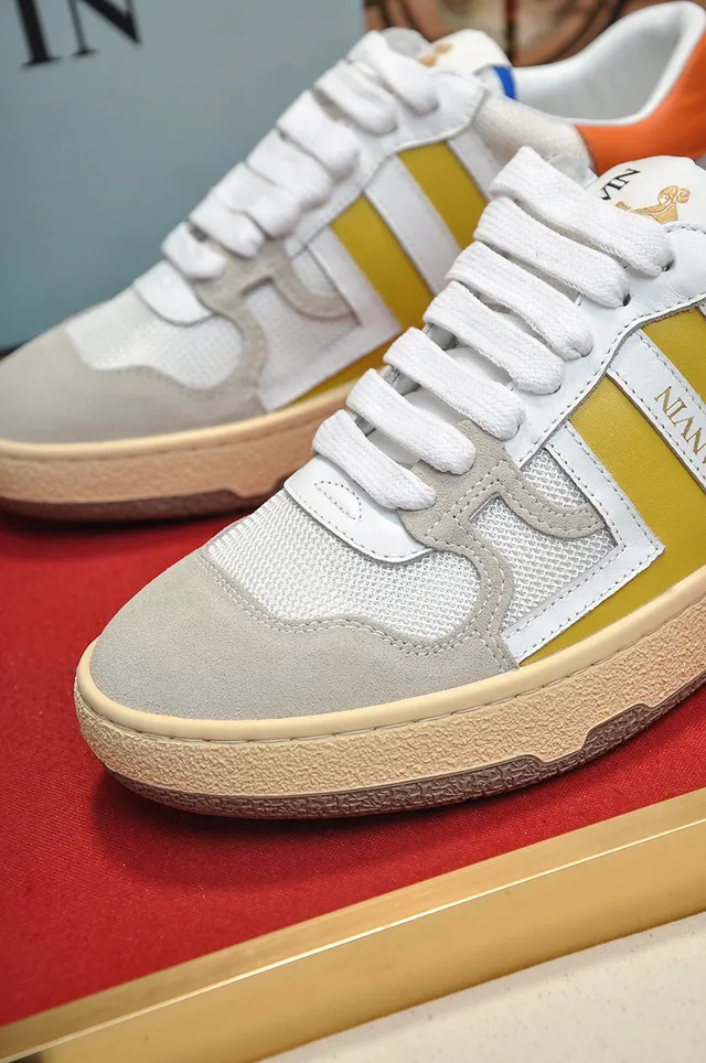 Lanvin Multicolor Striped Mixed-Material Cupsole Sneakers