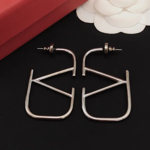 Valentino VLTN Geometric Open-Frame Silver Earrings