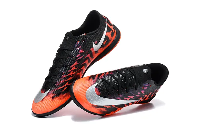Nike Black Orange Knit Upper Flame Graphic Print Indoor Soccer Shoes