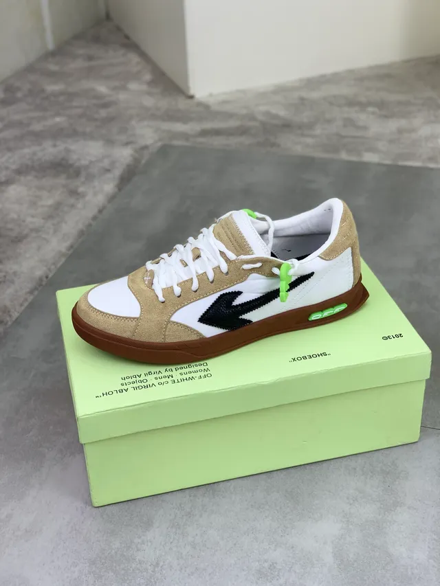 Off-White Beige Green Low-Top Suede-and-Leather Panelled Lifestyle Sneakers