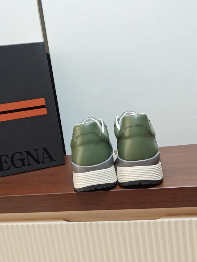 Zegna Olive Green Suede and Leather Layered Midsole Lifestyle Sneaker