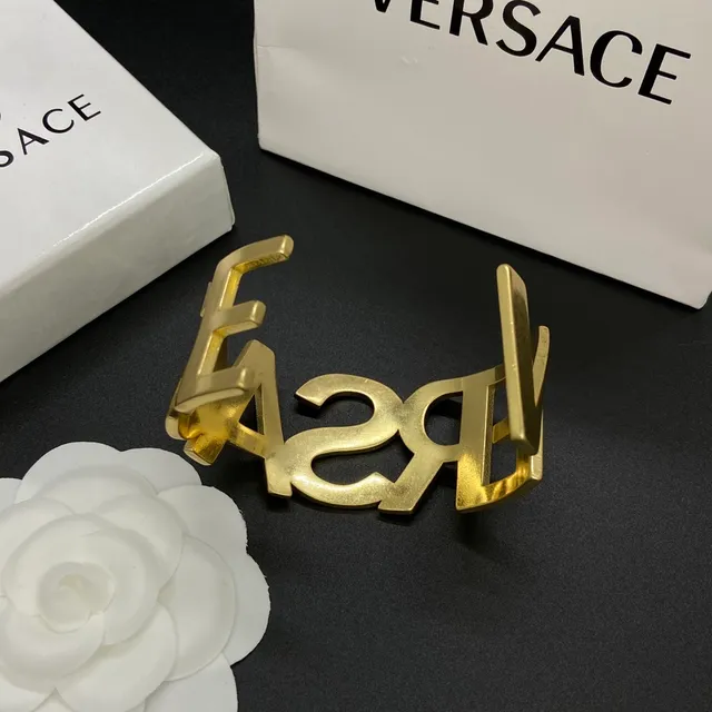 Versace Odissea Bold Lettering Gold-Tone Cuff Bracelet