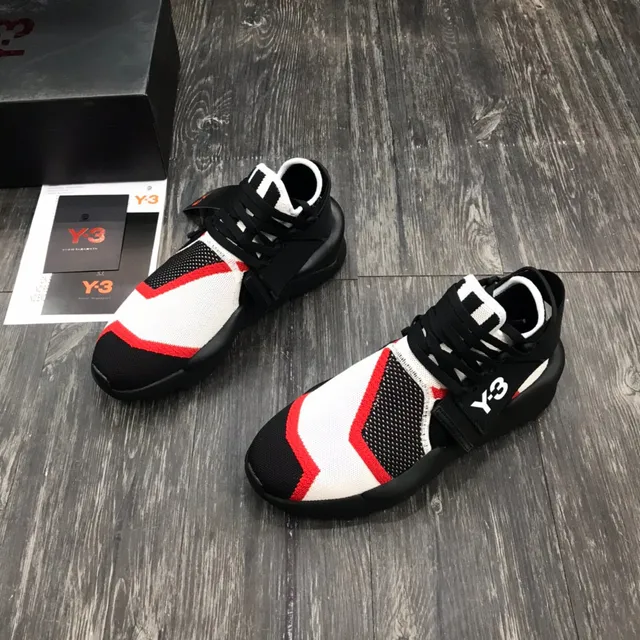 Y-3 Qasa Black Red Knit Upper Midfoot Strap Lifestyle Sneakers