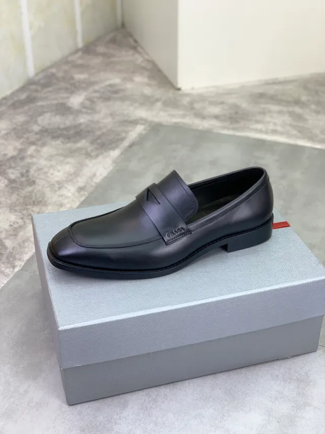 Prada Loafer Black Leather Penny Strap Square Toe Loafer