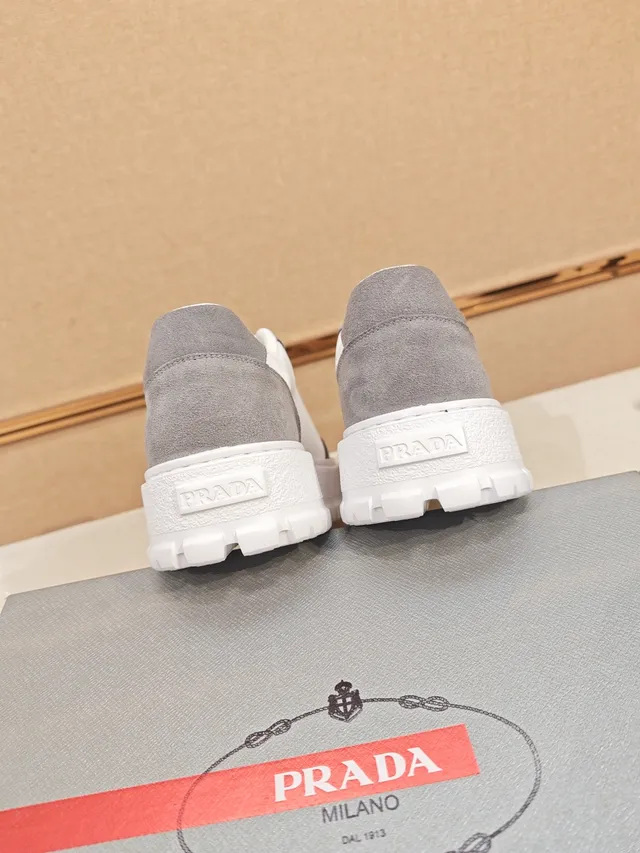 Prada White Gray Two-Tone Suede And Smooth Upper Chunky Sneakers