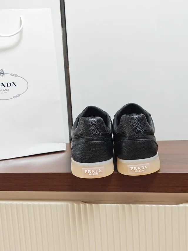 Prada Black Textured Leather Lifestyle Sneaker