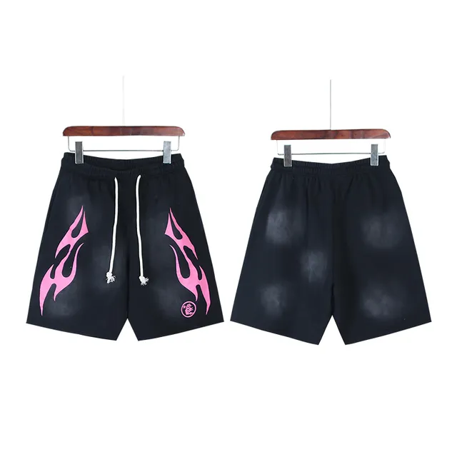 Black Gradient Flame Graphic Drawstring Waist Shorts