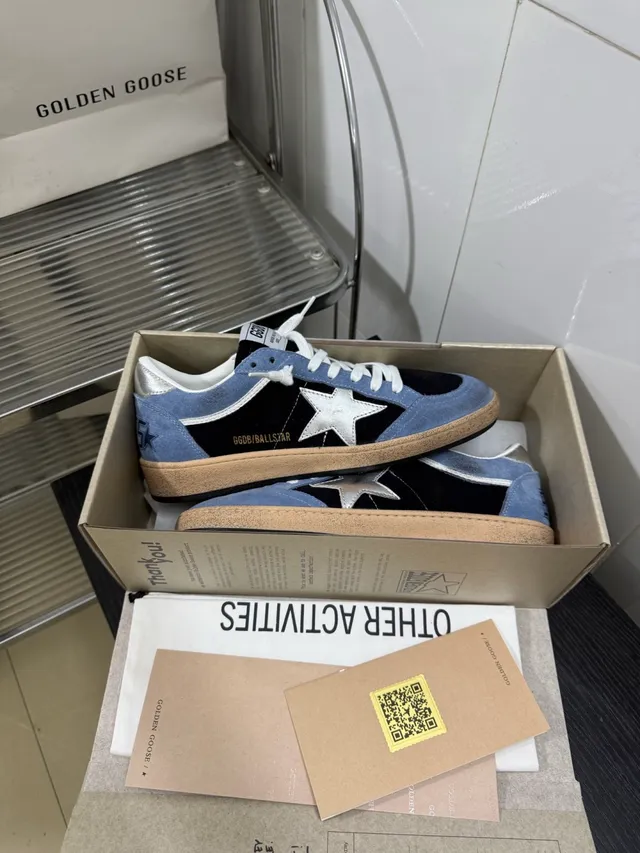 Golden Goose Ball Star Light Blue and Black Suede Lifestyle Sneakers
