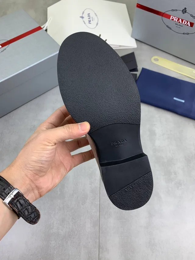 Prada Beige Black Suede Upper Padded Strap Loafer