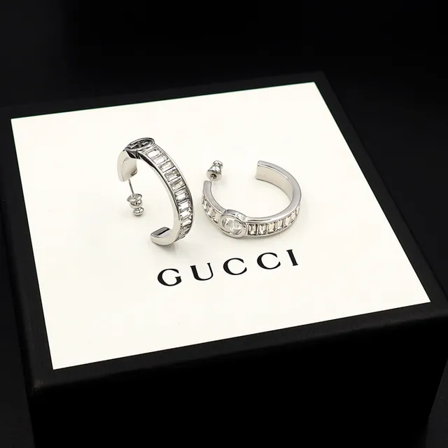 Gucci GG Marmont Baguette-Cut Stone Hoop Earrings