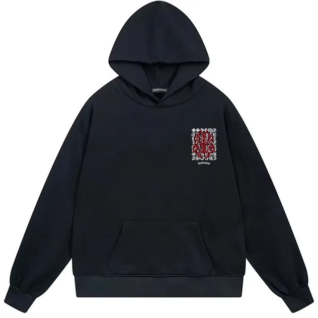 Chrome Hearts Black Red Oversized Fit Graphic-Back Hoodie