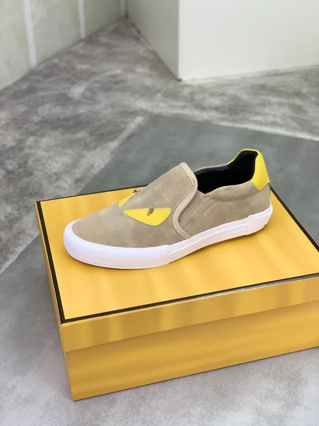 Fendi Monster Eye Beige and Yellow Suede Slip-On Lifestyle Sneakers