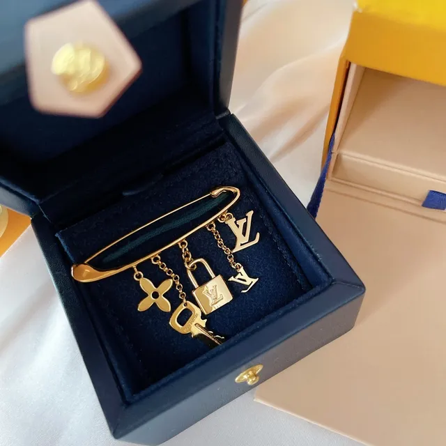 Louis Vuitton Monogram Icons Gold-Tone Safety Pin Brooch