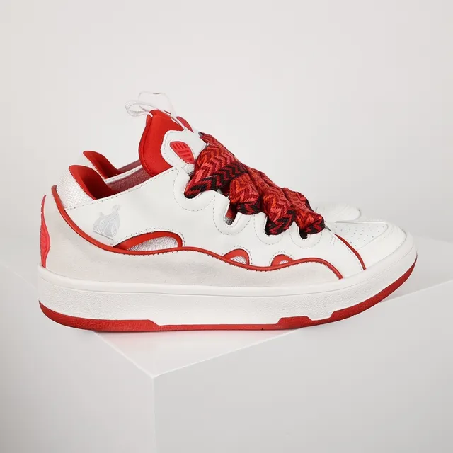 Le Coq Sportif White Red Wave-Cut Overlays Braided Laces Lifestyle Sneakers