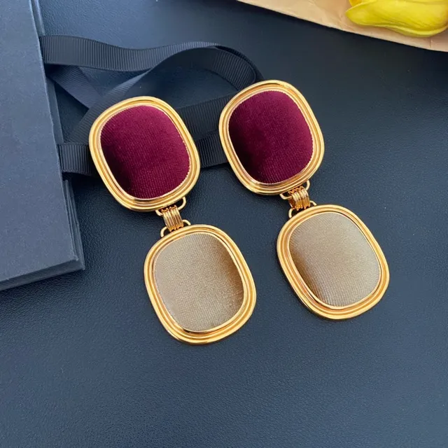 Saint Laurent Double-Drop Oval Velvet Panel Earrings