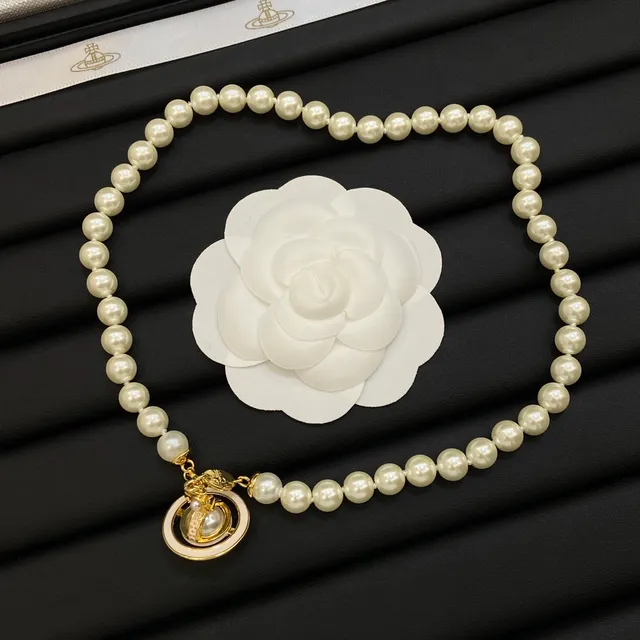 Vivienne Westwood Orb Beige Pink Pearl Strand Pendant Necklace