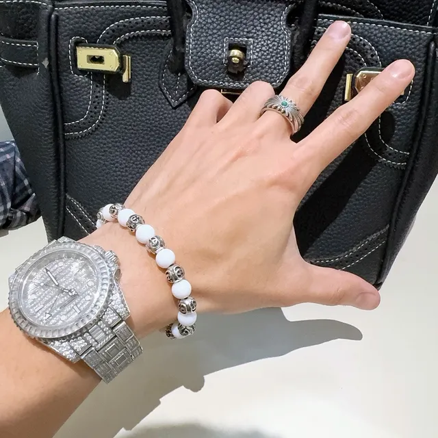 Bvlgari White Silver Beaded Spherical Stones Bracelet