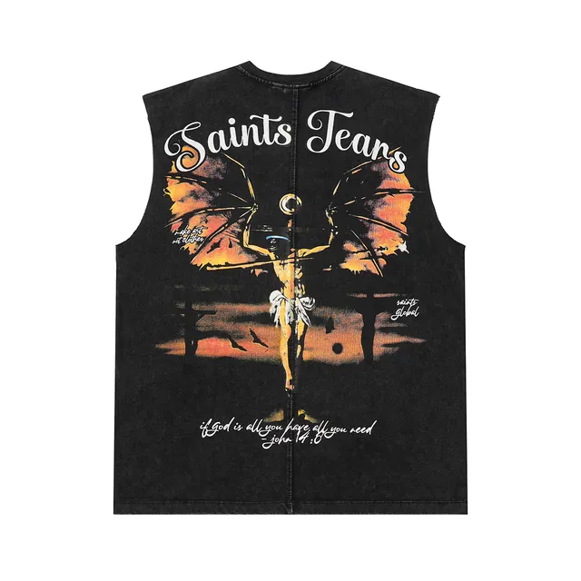 Blue Black Graphic-Print Sleeveless Vest Top