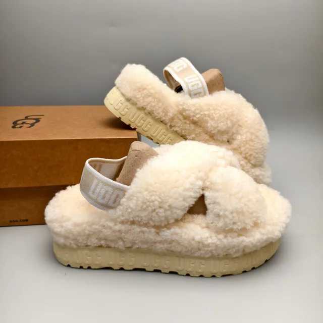 UGG Tasman Off-White Shearling Platform Slippers
