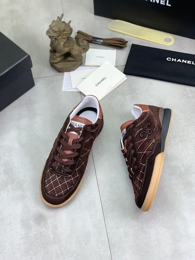 Chanel Lifestyle Sneaker Brown Beige Quilted Suede White Contrast Stitching Lifestyle Sneakers