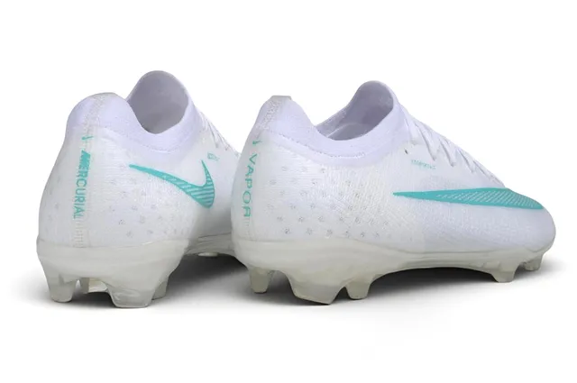 Nike White Blue Knit Bootie Upper Translucent Soleplate Firm-Ground Soccer Shoes