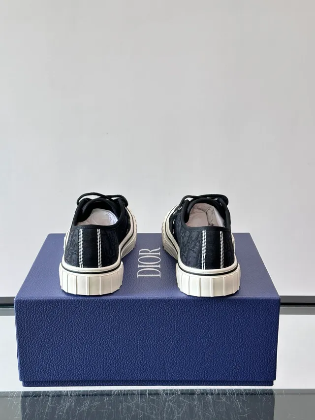 Dior Black White Monogrammed Textile Upper Suede Panel Lifestyle Sneakers