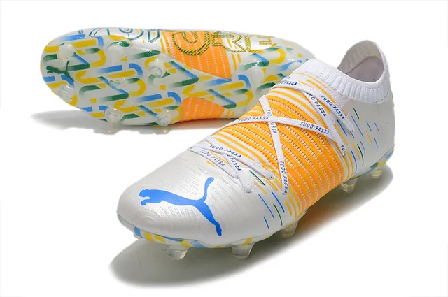 Puma Future Z White Multicolor Sock-Fit Collar Textured Orange Cage Firm-Ground Soccer Shoes