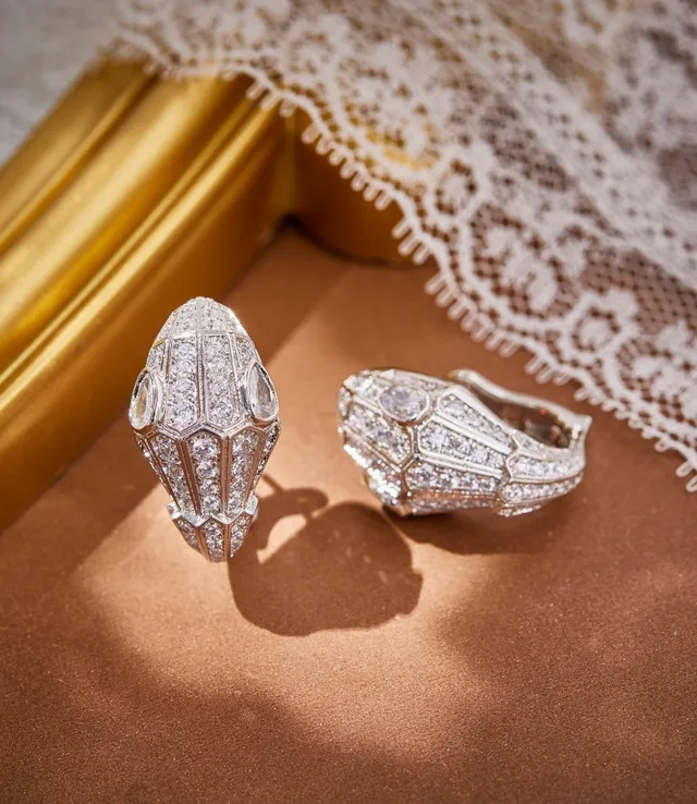 Bvlgari Serpenti Pavé Diamond and Emerald Snake-Head Earrings