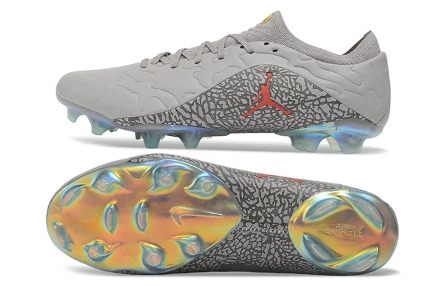 Air Jordan Gray Red Elephant Print Overlay Iridescent Holographic Outsole Firm-Ground Soccer Shoes