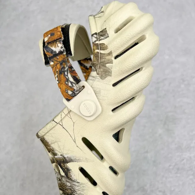 Crocs Beige Multicolor Molded Foam Camouflage-Print Strap Clog