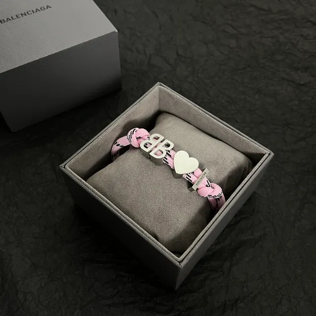 Balenciaga BB Heart Pink Braided Cord Bracelet