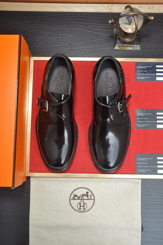 Hermès Buckled Monk Shoe Black Patent Leather Monk Shoes