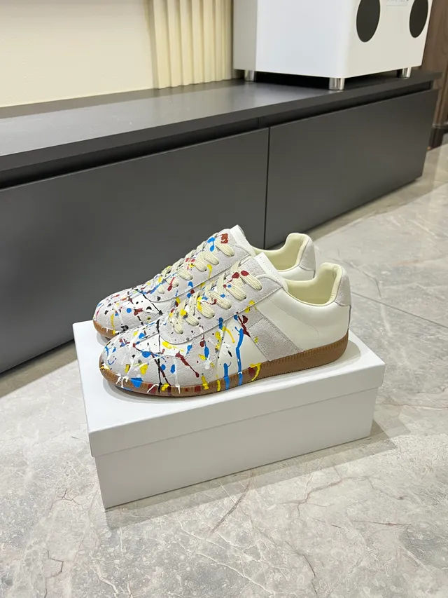 Maison Margiela Multicolor Beige Paint-Splatter Artwork Two-Tone Leather-Suede Upper Lifestyle Sneakers
