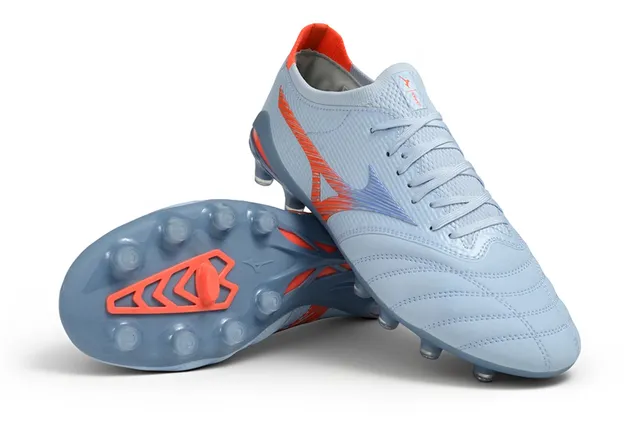 Mizuno Blue Orange Low-Cut Knit Upper Dynamic Wave Cage Overlay Firm-Ground Soccer Shoes
