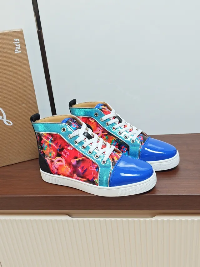 Christian Louboutin Multicolor Blue High-Top Glossy Patent Toe Lifestyle Sneakers