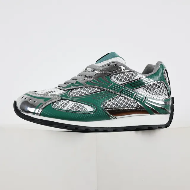 ASICS Green Silver Metallic Mesh Cage Forest Synthetic Overlays Running Shoes