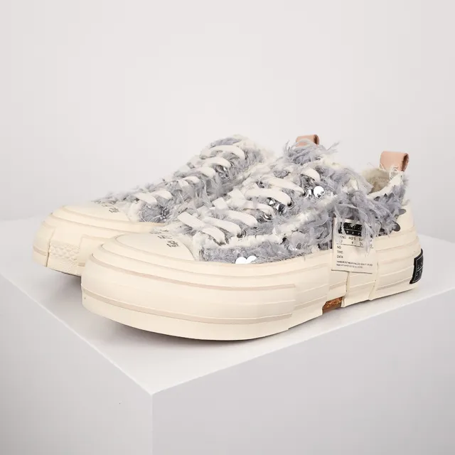 VEJA Beige Gray Fuzzy Textured Upper Sequin Embellishment Sneakers
