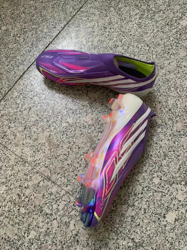 Adidas Purple Multicolor Low-Cut Sock-Fit Iridescent Wave Graphics Firm-Ground Soccer Shoes