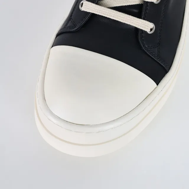 Rick Owens Geobasket Black and Cream Platform Ankle Boots