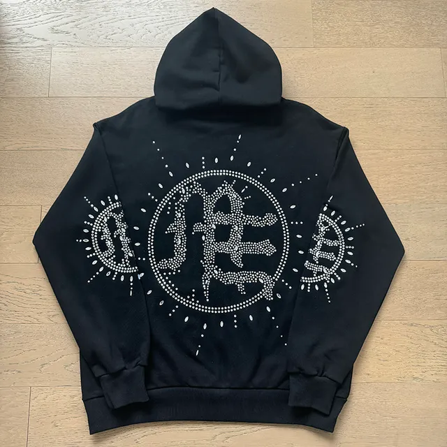 Mixed Emotion Rhinestone Sunburst Logo Black Tracksuit